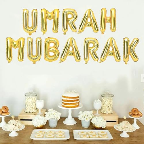 Umrah Mubarak Ballons, Goldfolien-Buchstabenballons für Ramadan, muslimische Eid-Party-Dekoration, muslimische Partyzubehör von SOPSTUO