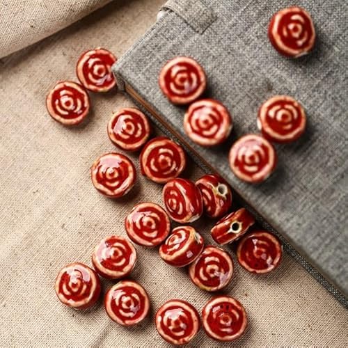 SOREZE 10 Stück 17 x 10 mm Flache runde Blumen-Keramikperlen, handgefertigt, 3 mm Loch, Perlen, DIY-Zubehör für die Schmuckherstellung von SOREZE