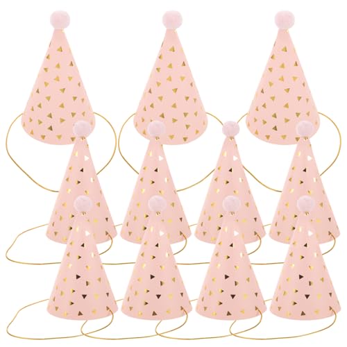 Kegelhüte for Geburtstagspartys: 10 rosa Partyhüte for Kinder und Erwachsene, kegelförmige Feier-Kopfbedeckung mit Pompons, schöne Krone for Geburtstagsparty-Dekorationen for Kinder und Erwachsene/672 von SOSHNTOU