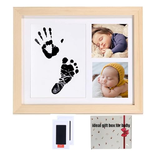 SOSINYA Baby Handabdruck und Fußabdruck,Geschenk Baby Handprint Footprint Clay Fotorahmen, Holzrahmen und Acrylglas, Gips&Abdrucksets für Geburtstagsgeschenk Zeremonie von SOSINYA