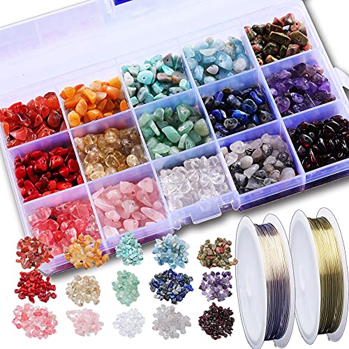 SOSMAR 1 Box/15 Farben naturform Edelsteine Perlen Halbedelsteine mit loch zum Schmuck Basteln Auffädeln DIY Ohrringe Armbänder Ketten, mit 2 Rolle Kupferdraht 0.5mm SOSMAR 1 Box/15 Farben naturform Edelsteine Perlen Halbedelsteine mit loch zum Schmuck Basteln Auffädeln DIY Ohrringe Armbänder Ketten, mit 2 Rolle Kupferdraht 0.5mm von SOSMAR