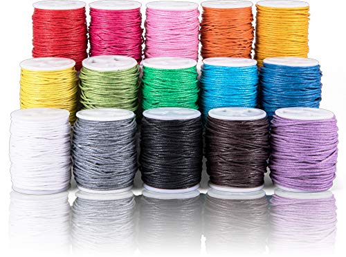 SOSMAR 15 Rollen Gewachste Baumwollschnur 10m Ø 1mm Set, Baumwollgarn 1mm Bunte Band Fäden für Armbänder Halsketten Schmuck und Makramee DIY Handwerk von SOSMAR