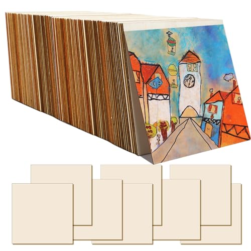 SOSMAR 52 Stück Holzplatten 10x10cm zum Basteln, Quadratisch Holzbretter 2mm Sperrholzplatte Multiplex Platte Bastel Holz für Brandmalerei, Laubsäge, Malen, DIY (Quadratisch/10cm x 2mm) von SOSMAR