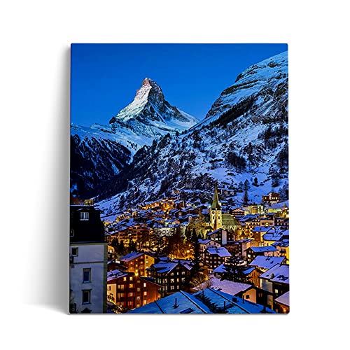 SOSSR 5D Diamond Painting Bilder Set für Erwachsene, Schweizer Alpen Foto DIY Runde Steine Diamant Malerei Kits für Kinder/Weihnachten/Zuhause/Dekor 30x40cm von SOSSR