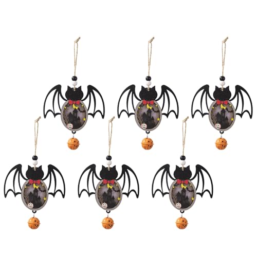 SOUTHJIELING 6 Stück Halloween Holz Ornament Kürbis Fledermaus Spinnen Hängende Dekoration mit Lichtern Handgemachte Urlaub Party Zubehör von SOUTHJIELING