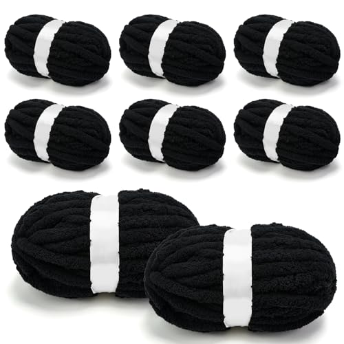 Grobes Chenille-Garn zum Häkeln, Jumbo-Garn für Armstricken, superweiches Jumbo-Strick-Deckengarn, schwarz, 8 Stück (32 m, 241 g pro Packung) von SOVIKER