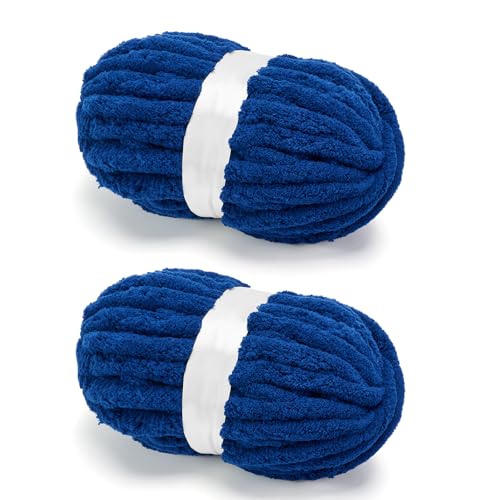 Grobes Chenille-Garn zum Häkeln/Armstricken, superweiches Jumbo-Strick-Deckengarn, Marineblau, 2 Stück (30 m, 240 g pro Packung) von SOVIKER