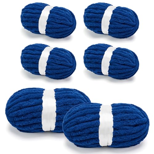 Grobes Chenille-Garn zum Häkeln/Armstricken, superweiches Jumbo-Strick-Deckengarn, Marineblau, 6 Stück (32 m, 240 g pro Packung) von SOVIKER