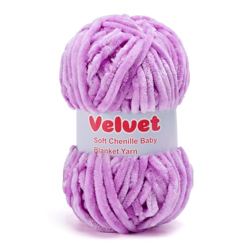 Samtgarn zum Häkeln, weiches Chenille-Garn zum Häkeln, Deckengarn zum Stricken, sperriges Garn, DIY, Weben, Basteln, Violett (100 g, 60 m/Knäuel) von SOVIKER