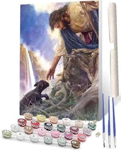 Malen Nach Zahlen Erwachsene Kinder Anfängerab 7 8 9 10 Jahre Mädchen Kit mit Pinsels und Farbe Jesus kleines Schaf_1 als Geburtstag Geschenk für Home Deko (40x50cm) von SOWBIL