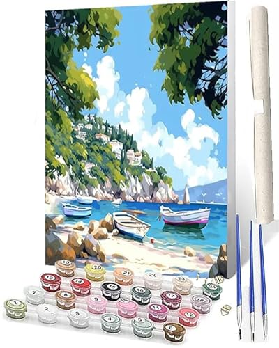 Malen Nach Zahlen ErwachseneKinderPainting By Numbers Easy 40 * 50 cm Schiff Meer 090 DIY Handgemalt Ölgemälde Kit für Anfänger und ErwachseneHome Haus DekoOhne Rahmen von SOWBIL