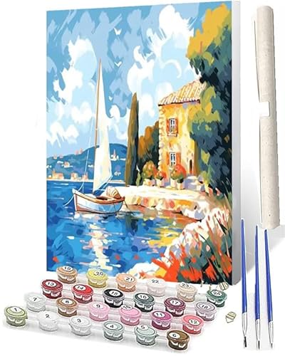 Malen Nach Zahlen ErwachsenePaint by Numbers Kinder Anfänger Schiff zum Meer 089 DIY Handgemalt Ölgemälde Leinwand Kits für HeimdekorationOhne Rahmen (40x50cm) von SOWBIL