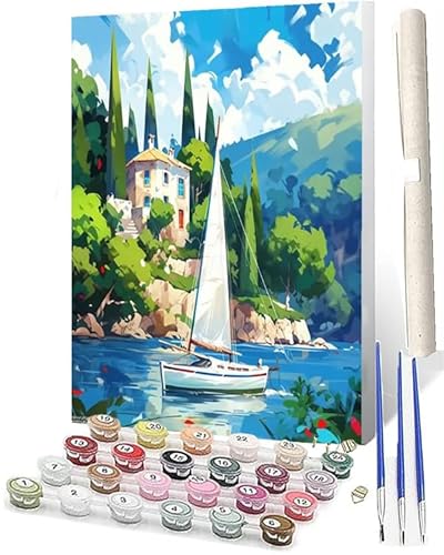 Malen Nach Zahlen Schiff Meer 088 Malen Nach Zahlen Erwachsene AnfängerPaint by Numbers DIY Ölgemälde Leinwand Kit für Home Wand Dekor Ohne Rahmen 40X50CM von SOWBIL