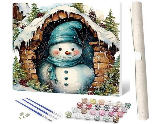 Malen Nach Zahlen Schneemannmütze Schal-4 DIY Malen Nach Zahlen Kit Für Erwachsene Und Kinder DIY Leinwandmalerei Aquarell-ölgemälde Acrylmalerei Kunsthandwerk 16x20 Zoll von SOWBIL