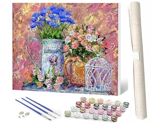 SOWBIL DIY Malen nach Zahlen Abstrakt Buntes Malen nach Zahlen für Erwachsene Blumen in einer Vase063 Wasser Kits auf Leinwand für Home Wall Decor Acryl Kits für Kind 16x20inch von SOWBIL