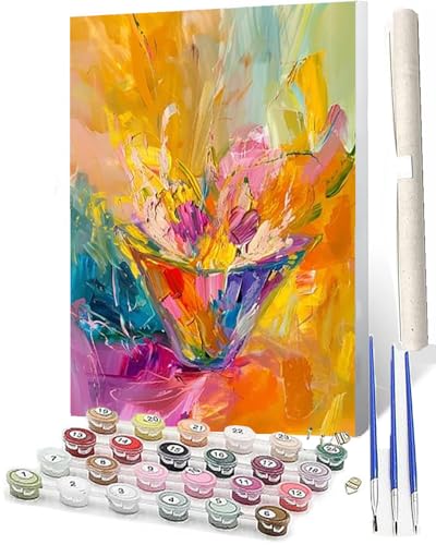 SOWBIL DIY Malen nach Zahlen Abstrakt Buntes Malen nach Zahlen für Erwachsene Bunte Weingläser Wasser Kits auf Leinwand für Home Wall Decor Acryl Kits für Kind 16x20inch von SOWBIL