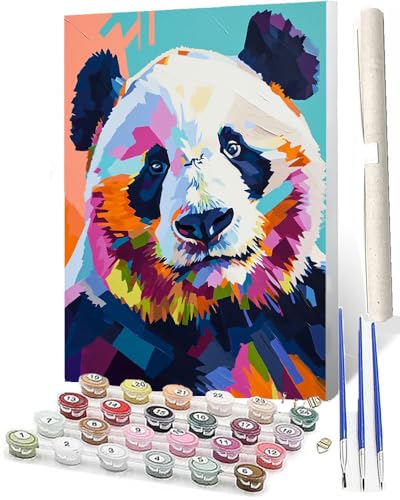 SOWBIL DIY Malen nach Zahlen Abstrakt Buntes Malen nach Zahlen für Erwachsene Bunter Panda Wasser Kits auf Leinwand für Home Wall Decor Acryl Kits für Kind 16x20inch von SOWBIL