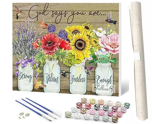 SOWBIL DIY Malen nach Zahlen Abstrakt Buntes Malen nach Zahlen für Erwachsene Vase Blumen Schmetterling 012 Wasser Kits auf Leinwand für Home Wall Decor Acryl Kits für Kind 16x20inch von SOWBIL