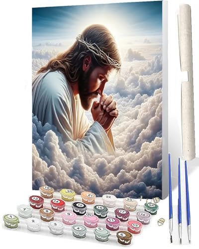 SOWBIL DIY Malen nach Zahlen Abstrakt Buntes Malen nach Zahlen für Erwachsene Wolke Jesus_1 Wasser Kits auf Leinwand für Home Wall Decor Acryl Kits für Kind 16x20inch von SOWBIL