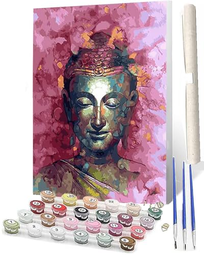 SOWBIL Malen Nach Zahlen Bemalte Buddha-Statue DIY Handgemalt Ölgemälde Leinwand Kits 3 Pinsel und Acrylpigment für Frauen Home Deko Geburtstag Weihnachten Geschenk 40 x 50 cm von SOWBIL