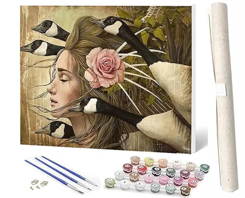 SOWBIL Malen Nach Zahlen Blumen Tier Frau Malen Nach Zahlen Erwachsene AnfängerPaint by Numbers DIY Ölgemälde Leinwand Kit für Home Wand Dekor Ohne Rahmen 40X50CM von SOWBIL