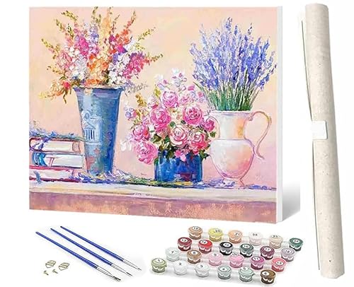 SOWBIL Malen Nach Zahlen Blumen in einer Vase065 DIY Handgemalt Ölgemälde Leinwand Kits 3 Pinsel und Acrylpigment für Frauen Home Deko Geburtstag Weihnachten Geschenk 40 x 50 cm von SOWBIL