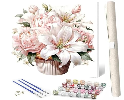 SOWBIL Malen Nach Zahlen Blumenkorb Blumen-2 Malen Nach Zahlen Erwachsene AnfängerPaint by Numbers DIY Ölgemälde Leinwand Kit für Home Wand Dekor Ohne Rahmen 40X50CM von SOWBIL