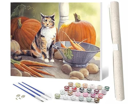 SOWBIL Malen Nach Zahlen Blumentier Katze 097 DIY Malen Nach Zahlen Kit Für Erwachsene Und Kinder DIY Leinwandmalerei Aquarell-ölgemälde Acrylmalerei Kunsthandwerk 16x20 Zoll von SOWBIL