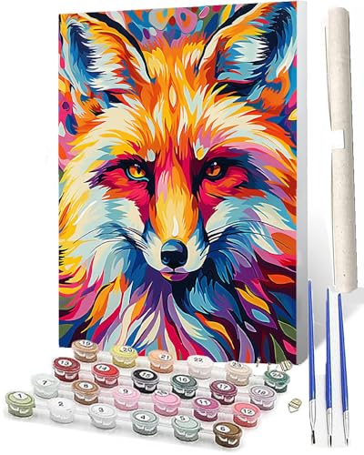 SOWBIL Malen Nach Zahlen Bunter Fuchs-1 Malen Nach Zahlen Erwachsene AnfängerPaint by Numbers DIY Ölgemälde Leinwand Kit für Home Wand Dekor Ohne Rahmen 40X50CM von SOWBIL