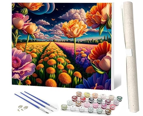 SOWBIL Malen Nach Zahlen Erwachsene Blumen weiße Wolken Blumen DIY Handbemalte Ölgemälde Kits Für Wohnkultur Leinwand Gemälde Geschenk Für Erwachsene Anfänger KinderOhne 40 X 50CM von SOWBIL