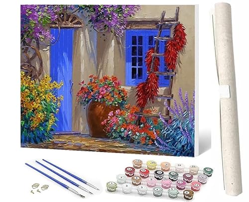 SOWBIL Malen Nach Zahlen Erwachsene Blumenhaus-089 DIY Handbemalte Ölgemälde Kits Für Wohnkultur Leinwand Gemälde Geschenk Für Erwachsene Anfänger KinderOhne 40 X 50CM von SOWBIL