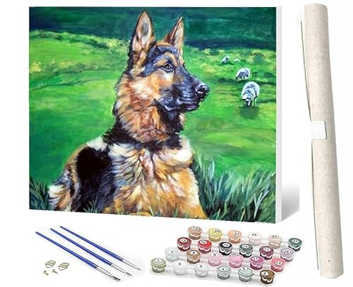 SOWBIL Malen Nach Zahlen Erwachsene Deutscher Schäferhund 002 DIY Handbemalte Ölgemälde Kits Für Wohnkultur Leinwand Gemälde Geschenk Für Erwachsene Anfänger KinderOhne 40 X 50CM von SOWBIL