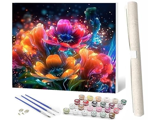 SOWBIL Malen Nach Zahlen Erwachsene Kinder Anfängerab 7 8 9 10 Jahre Mädchen Kit mit Pinsels und Farbe Bunte Blumen Blumen Schmetterlinge-4 als Geburtstag Geschenk für Home Deko (40x50cm) von SOWBIL