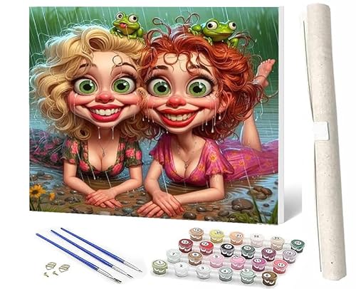 SOWBIL Malen Nach Zahlen Erwachsene Kinder Anfängerab 7 8 9 10 Jahre Mädchen Kit mit Pinsels und Farbe Mädchen mit großen Augen und großem Mund-5 als Geburtstag Geschenk für Home Deko (40x50cm) von SOWBIL