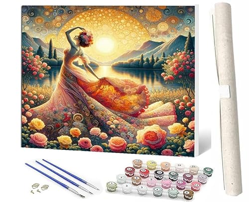 SOWBIL Malen Nach Zahlen Erwachsene Kinder Anfängerab 7 8 9 10 Jahre Mädchen Kit mit Pinsels und Farbe tanzendes Mädchen im Blumenmeer als Geburtstag Geschenk für Home Deko (40x50cm) von SOWBIL