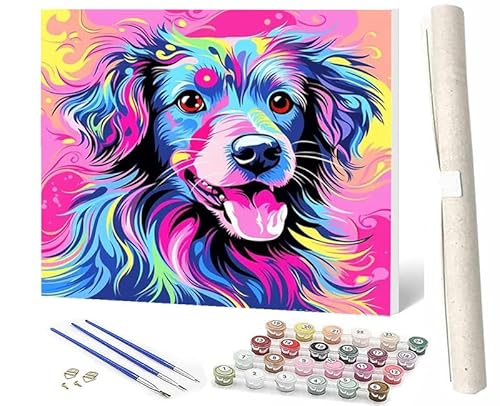 SOWBIL Malen Nach Zahlen Erwachsene Langhaariges Tier Golden Retriever 091 DIY Handbemalte Ölgemälde Kits Für Wohnkultur Leinwand Gemälde Geschenk Für Erwachsene Anfänger KinderOhne 40 X 50CM von SOWBIL