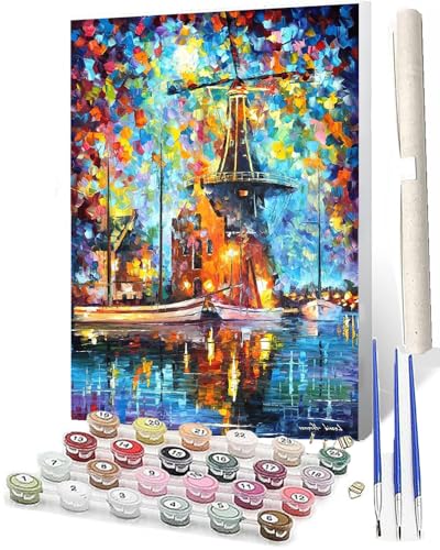 SOWBIL Malen Nach Zahlen Erwachsene Leuchtturm am Seeufer DIY Handbemalte Ölgemälde Kits Für Wohnkultur Leinwand Gemälde Geschenk Für Erwachsene Anfänger KinderOhne 40 X 50CM von SOWBIL