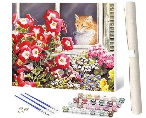 SOWBIL Malen Nach Zahlen Erwachsene Tiere Blumentier Katze 093 AnfäNger Knitterfreie Leinwand Pinsels Und Acrylfarbe Diy Handgemalt öLgemäLde Kit Als Geschenk 40 X 50cm von SOWBIL