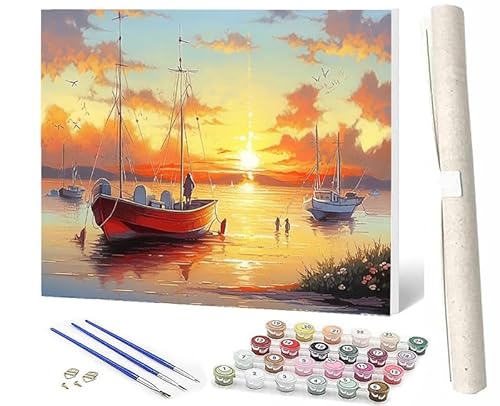 SOWBIL Malen Nach Zahlen Erwachsene Tiere Boot Meer Sonnenuntergang 070 AnfäNger Knitterfreie Leinwand Pinsels Und Acrylfarbe Diy Handgemalt öLgemäLde Kit Als Geschenk 40 X 50cm von SOWBIL