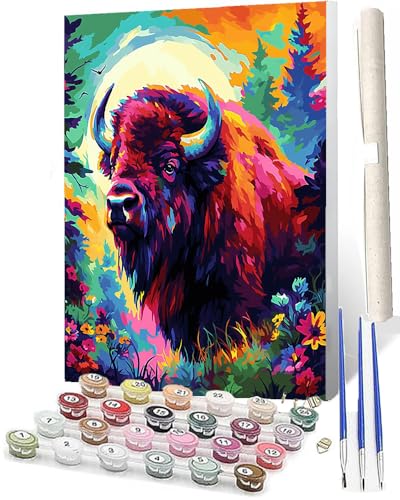 SOWBIL Malen Nach Zahlen Erwachsene Tiere Bunte Hochlandrinder AnfäNger Knitterfreie Leinwand Pinsels Und Acrylfarbe Diy Handgemalt öLgemäLde Kit Als Geschenk 40 X 50cm von SOWBIL