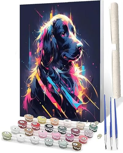 SOWBIL Malen Nach Zahlen Erwachsene Tiere Buntes Tier Golden Retriever 095 AnfäNger Knitterfreie Leinwand Pinsels Und Acrylfarbe Diy Handgemalt öLgemäLde Kit Als Geschenk 40 X 50cm von SOWBIL