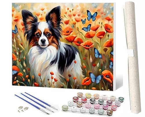 SOWBIL Malen Nach Zahlen Erwachsene Tiere Hunde Schmetterlinge Blumen DIY Handbemalte Ölgemälde Kits Für Wohnkultur Leinwand Gemälde Geschenk Für Erwachsene Anfänger KinderOhne 40 X 50CM von SOWBIL