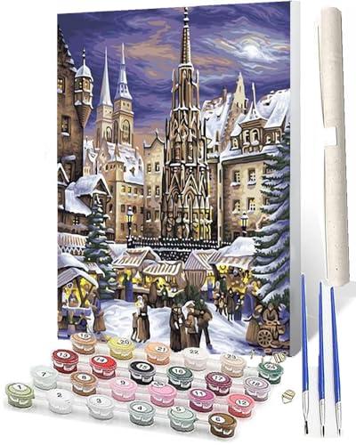 SOWBIL Malen Nach Zahlen Erwachsene Tiere Nürnberger Weihnachtsmarkt AnfäNger Knitterfreie Leinwand Pinsels Und Acrylfarbe Diy Handgemalt öLgemäLde Kit Als Geschenk 40 X 50cm von SOWBIL