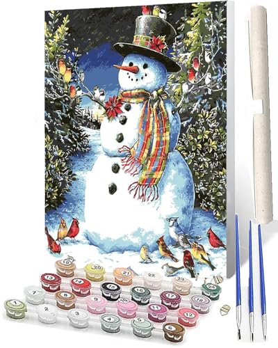 SOWBIL Malen Nach Zahlen Erwachsene Tiere Schneemann-1 AnfäNger Knitterfreie Leinwand Pinsels Und Acrylfarbe Diy Handgemalt öLgemäLde Kit Als Geschenk 40 X 50cm von SOWBIL