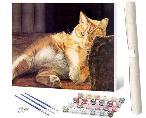 SOWBIL Malen Nach Zahlen Erwachsene Tiere Tierkatze 090 AnfäNger Knitterfreie Leinwand Pinsels Und Acrylfarbe Diy Handgemalt öLgemäLde Kit Als Geschenk 40 X 50cm von SOWBIL