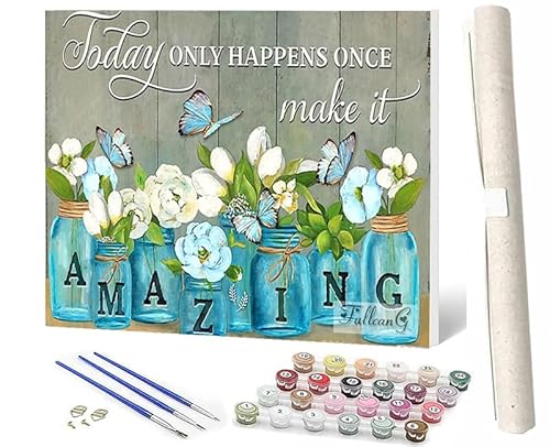 SOWBIL Malen Nach Zahlen Erwachsene Vase Blumen Schmetterling 014 DIY Handbemalte Ölgemälde Kits Für Wohnkultur Leinwand Gemälde Geschenk Für Erwachsene Anfänger KinderOhne 40 X 50CM von SOWBIL