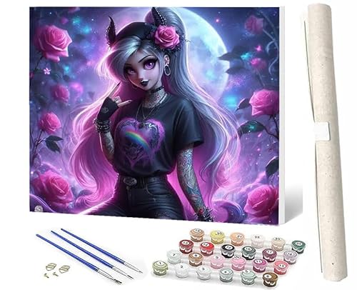 SOWBIL Malen Nach Zahlen ErwachsenePaint by Numbers Kinder Anfänger Anime-Cartoon-Mädchen-Blumen-2 DIY Handgemalt Ölgemälde Leinwand Kits für HeimdekorationOhne Rahmen (40x50cm) von SOWBIL