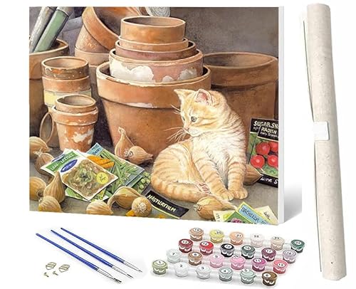 SOWBIL Malen Nach Zahlen ErwachsenePaint by Numbers Kinder Anfänger Blumentier Katze 095 DIY Handgemalt Ölgemälde Leinwand Kits für HeimdekorationOhne Rahmen (40x50cm) von SOWBIL