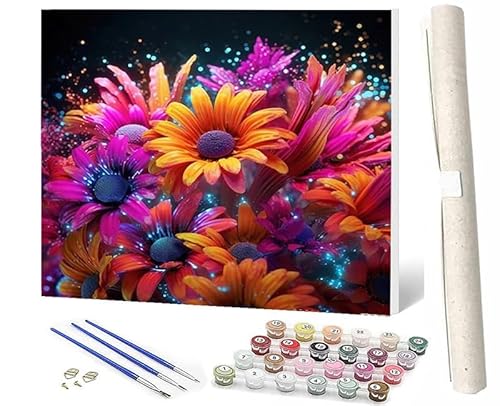 SOWBIL Malen Nach Zahlen ErwachsenePaint by Numbers Kinder Anfänger Bunte Blumen Blumen Schmetterlinge-1 DIY Handgemalt Ölgemälde Leinwand Kits für HeimdekorationOhne Rahmen (40x50cm) von SOWBIL