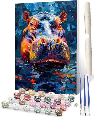 SOWBIL Malen Nach Zahlen ErwachsenePaint by Numbers Kinder Anfänger Buntes Nashorn-1 DIY Handgemalt Ölgemälde Leinwand Kits für HeimdekorationOhne Rahmen (40x50cm) von SOWBIL